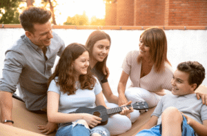 Family spending quality time in a phone-free home